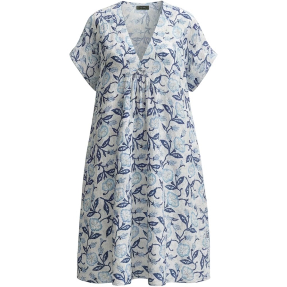 Dolma Floral Tunic Dress Womens Medium Blue White Cotton Block Print Boho